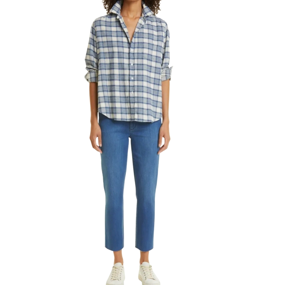 Frank And Eileen Wicklow Light Blue Denim Crop Chino Size 2 Raw Hem Made In USA